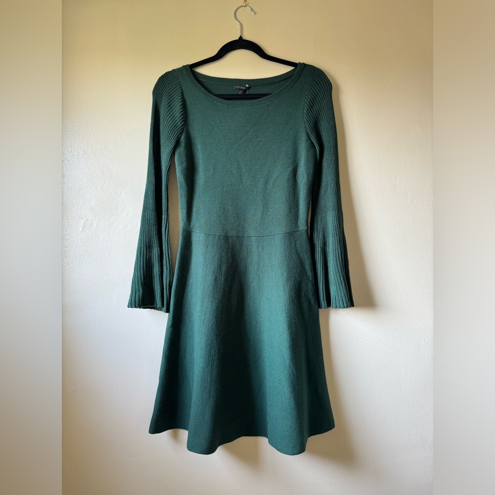 Emerald green Ann Taylor dress with bell sleeves